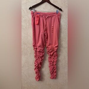 💕Awesome Concept Junior Pink Ruched Bottom Pants (Waist 30”+Inseam 29”Rise 10”)